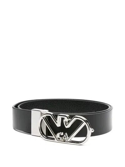 Emporio Armani Adjustable Reversible Metal Buckle Belt In Black