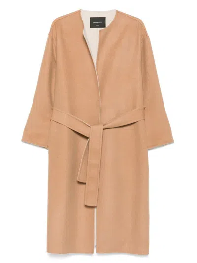 Fabiana Filippi Wool Coat With Belted Waist In Neutral