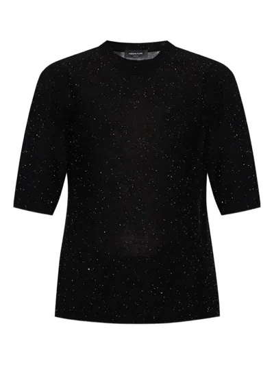 Fabiana Filippi Crewneck Wool Top Short Sleeves Sparkling Finish In Black