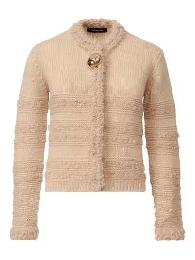 Fabiana Filippi Striped Knit Wool Jacket With Button Detail In Neutral