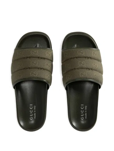 Gucci Green Open Toe Slides In Green