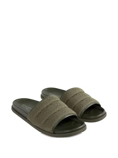 Gucci Green Open Toe Slides In Green