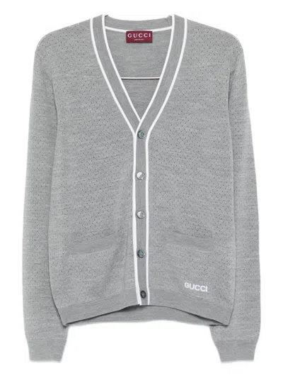 Gucci V-necked Cardigan Front Pockets In Gray