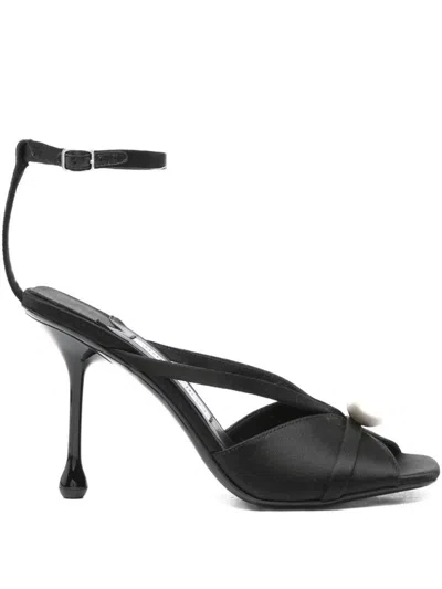 Jimmy Choo Satin Sandals With Pearl Embellishment And Strappy Design In Black