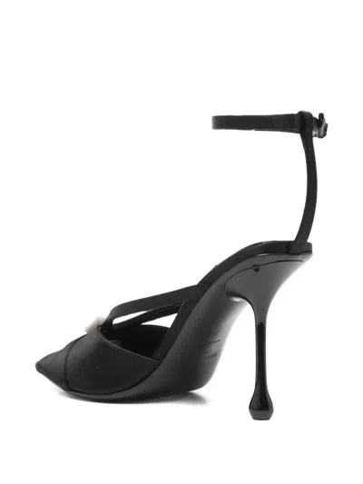 Jimmy Choo Satin Sandals With Pearl Embellishment And Strappy Design In Black