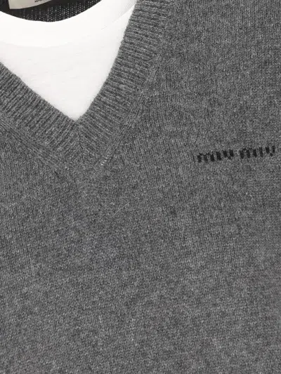 Miu Miu Cashmere Sweater With Contrasting Inserts In Gray