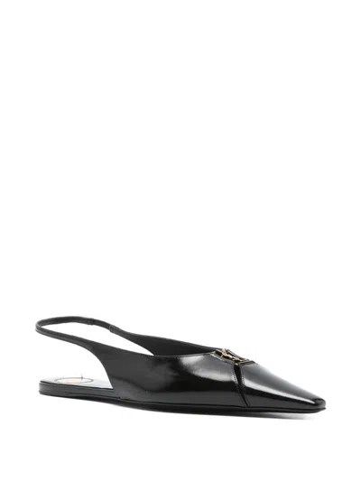 Saint Laurent Leather Slingback Ballet Flats With Pointed Toe In Black