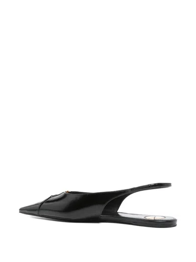Saint Laurent Leather Slingback Ballet Flats With Pointed Toe In Black
