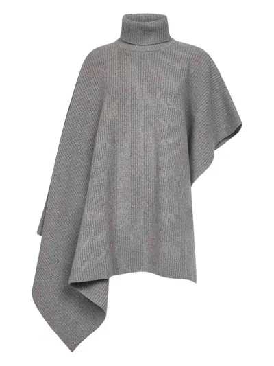 Stella Mccartney Ribbed Turtleneck Asymmetric Poncho In Gray