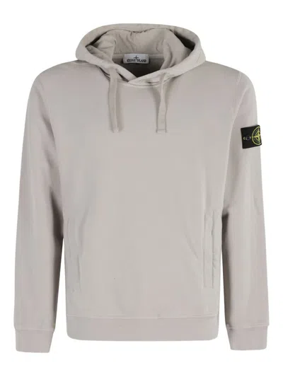 Stone Island Organic Cotton Compass Logo Hoodie In Gray