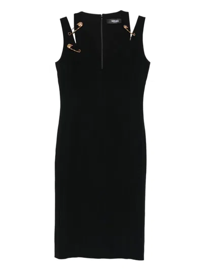 Versace Safety-pin Detail Midi Dress In Black