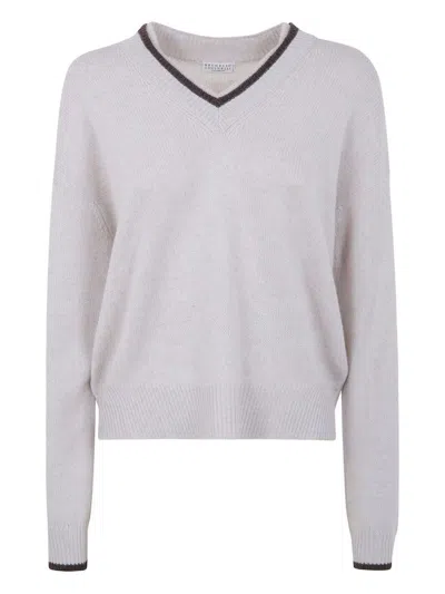Brunello Cucinelli Cashmere V Neck Sweater Clothing In White