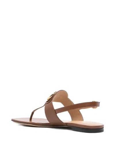 Valentino Garavani Vlogo Signature Leather Thong Sandals In Brown