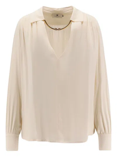 Elisabetta Franchi Jewel Detailed Georgette Blouse In Gold