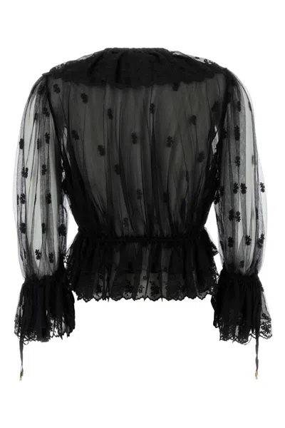 Chloé Women Embroidered Lace Ruffle Top In Black