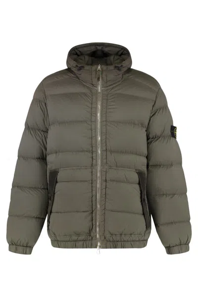Stone Island Seamless Tunnel Hooded Down Jacket In Green
