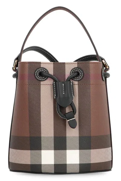 Burberry Mini Tb Checked Bucket Bag In Brown