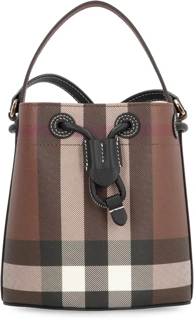 Burberry Mini Tb Checked Bucket Bag In Brown