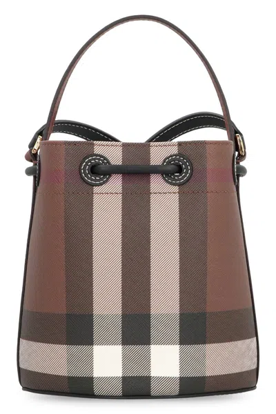 Burberry Mini Tb Checked Bucket Bag In Brown