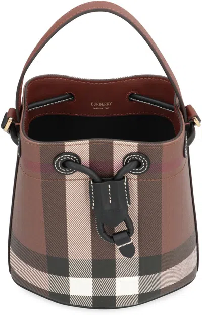 Burberry Mini Tb Checked Bucket Bag In Brown
