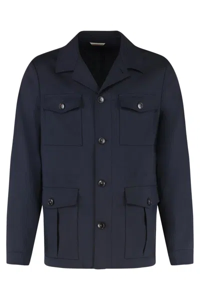 Canali Buttoned Flap-pocket Jacket In Blue