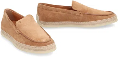 Tod's Suede Slipper Loafers In Brown