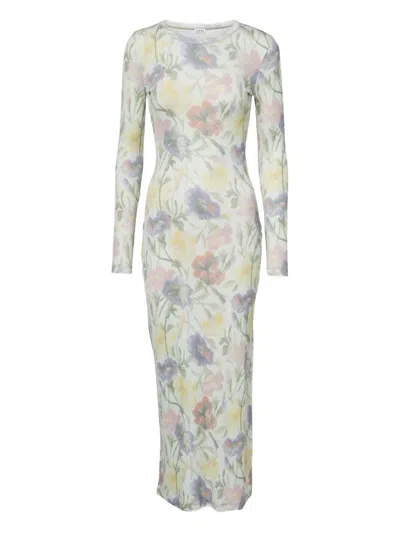 Loewe Ribbed Floral-print Silk-blend Midi Dress In Green