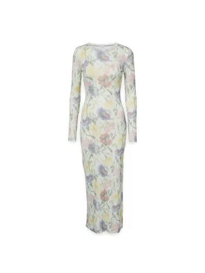 Loewe Ribbed Floral-print Silk-blend Midi Dress In Green
