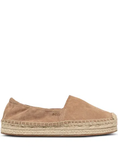 Hugo Boss Suede Platform Espadrilles In Brown