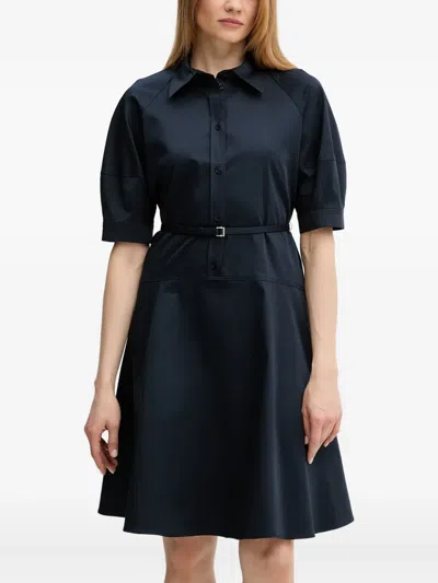 Hugo Boss Shirt Dress In Stretch Cotton With Half Placket In Dark Blue |  ModeSens