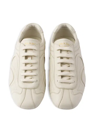 Prada Mens Neutral Montecarlo Re-edition 2005 Antiqued Leather Low-top Trainers Eur 42.5 / 8.5 Uk