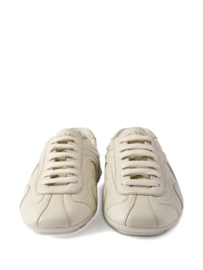 Prada Mens Neutral Montecarlo Re-edition 2005 Antiqued Leather Low-top Trainers Eur 42.5 / 8.5 Uk
