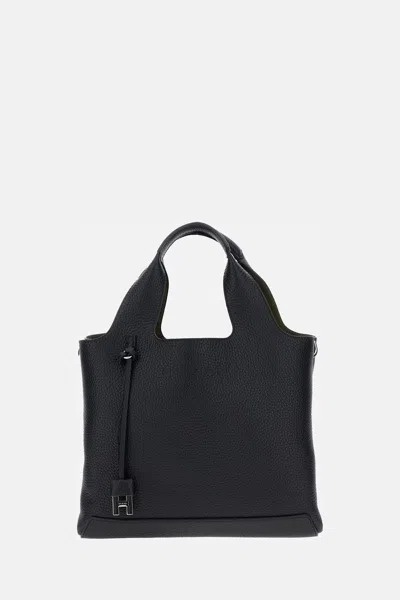 Hogan Shopping Bag In Textured Leather In Black