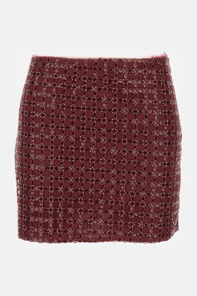 Rotate Birger Christensen Mesh Midi Skirt With Floral Bead Embroidery In Brown