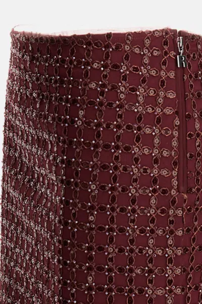 Rotate Birger Christensen Mesh Midi Skirt With Floral Bead Embroidery In Brown