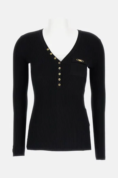 Elisabetta Franchi Maglia A Costine Con Taschino Nero In Black