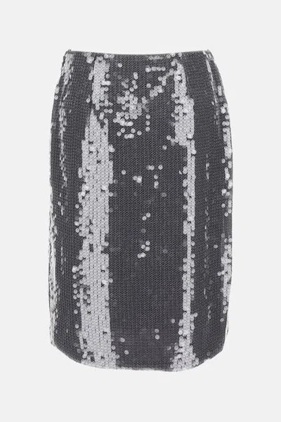 Rotate Birger Christensen Rotate Fitted Grey Skirt With Shimmering Sequin Design In Blue