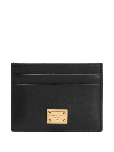 Dolce & Gabbana Black Dauphine Leather Card Holder In Black