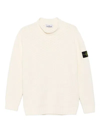 Stone Island Wool Blend Sweatshirt With Iconic Logo Patch And Timeless Design In White