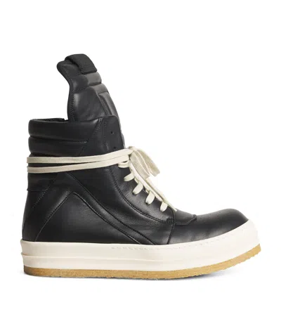 Rick Owens High-top Leather Sneakers With Rubber Toe Cap In Black