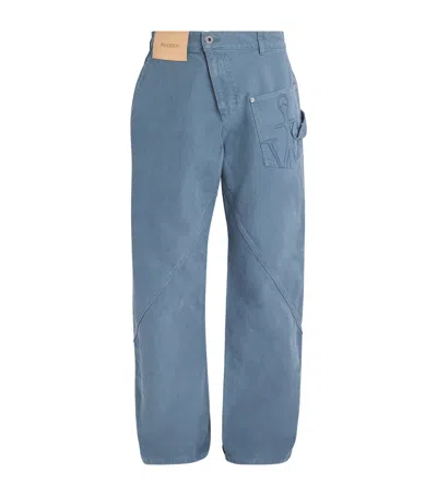 Jw Anderson Twisted Cotton Canvas Wide-leg Pants In Blue