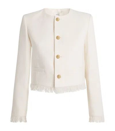 Frame Womens Fringed Cropped Tweed Jacket White In White