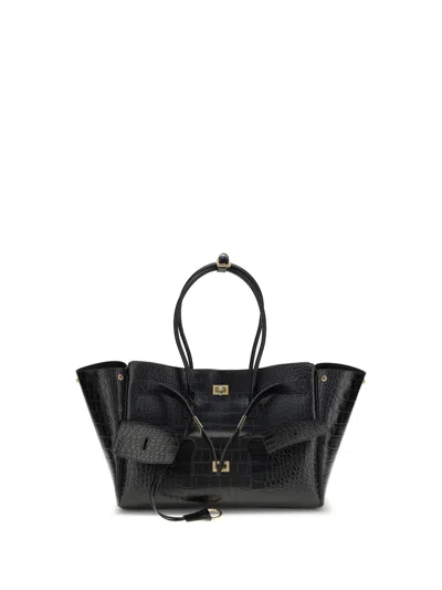 Balenciaga All Day Croco Leather Shoulder Bag In Black
