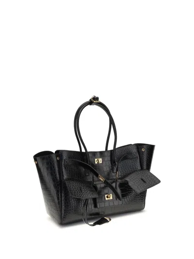 Balenciaga All Day Croco Leather Shoulder Bag In Black