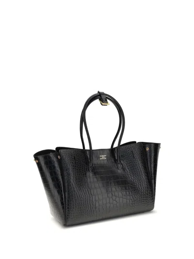 Balenciaga All Day Croco Leather Shoulder Bag In Black