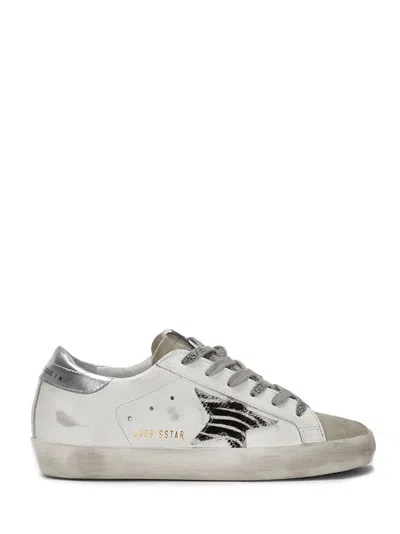 Golden Goose Superstar White Low Top Sneakers With Glittered Star Patch And Laminated Heel With Logo Lettering In In White
