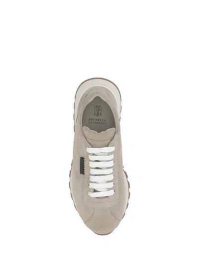 Brunello Cucinelli Suede Sneakers With Iconic Jewel Application In Gray