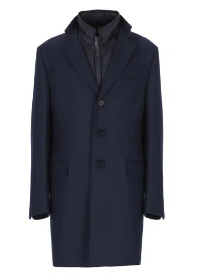 Fay Double Coat With Removable Inner Waistcoat In Blue