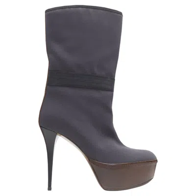 Marni Fabric Upper Leather Platform Round Toe High Heel Boot In Gray