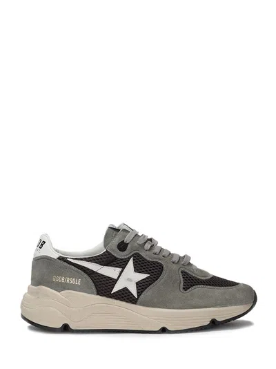 Golden Goose Running Sole In Green Suede With White Leather Star And Heel In Gray